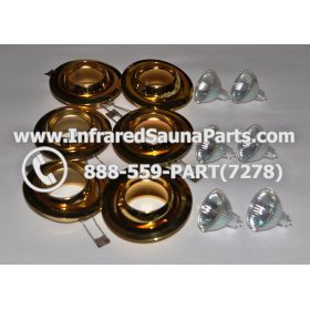 COMPLETE LIGHT ASSEMBLY 110V / 120V - COMPLETE LIGHT ASSEMBLY 6 HOUSING IN GOLD FINISH WITH 6 BULBS 110V / 120V 7